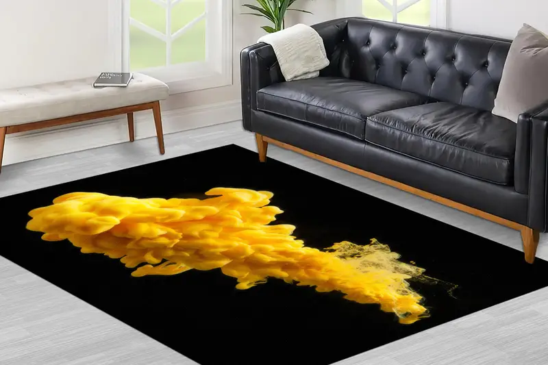 Elegant Black and Yellow Abstract Printed Rug - Modern Design