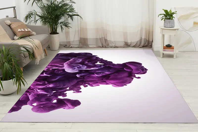エレガントなパープルのプリントラグ：現代のオフィス向けの抽象的なトレンディなデザイン