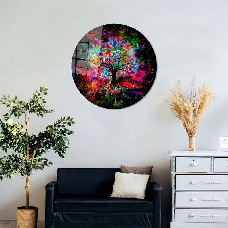 Contemporary Printed Glass: Colorful Tree of Life Design
