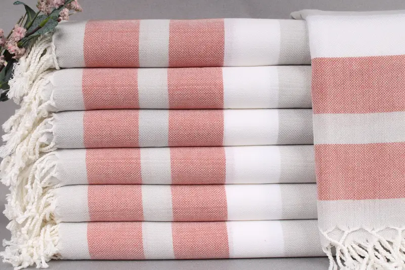 Custom Towel Monogrammed Gray-Brick Striped 40x71 Inches