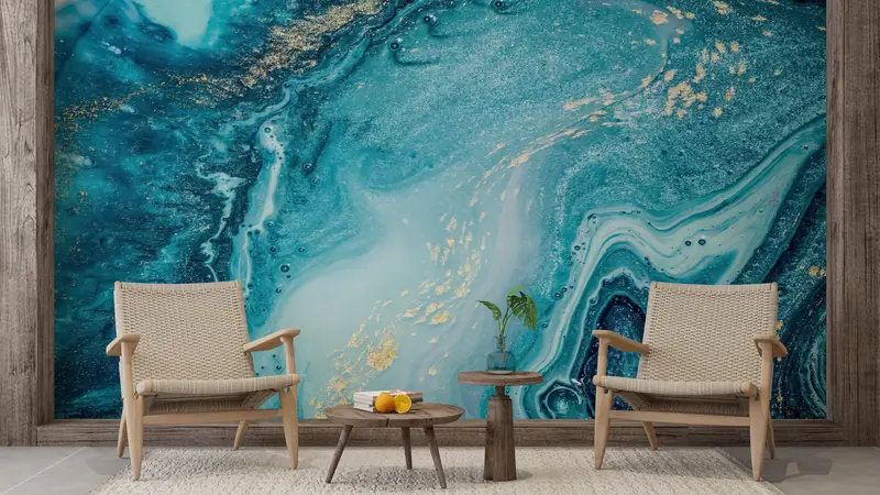 Wall Paper Peel and Stick, Marble Wall Mural, 3d Wall Paper, Modern Wall Paper, Blue Tones Marble, Modern Wall Mural, - 8