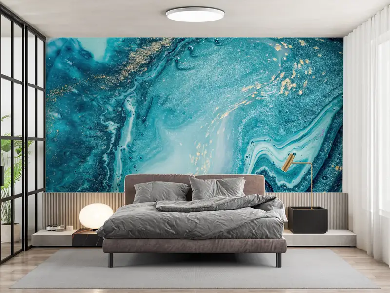 Wall Paper Peel and Stick, Marble Wall Mural, 3d Wall Paper, Modern Wall Paper, Blue Tones Marble, Modern Wall Mural, - 7