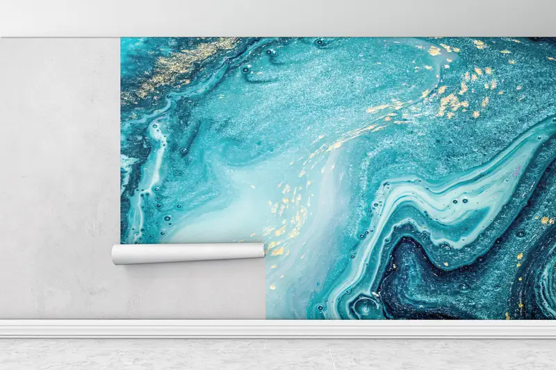 Wall Paper Peel and Stick, Marble Wall Mural, 3d Wall Paper, Modern Wall Paper, Blue Tones Marble, Modern Wall Mural, - 1