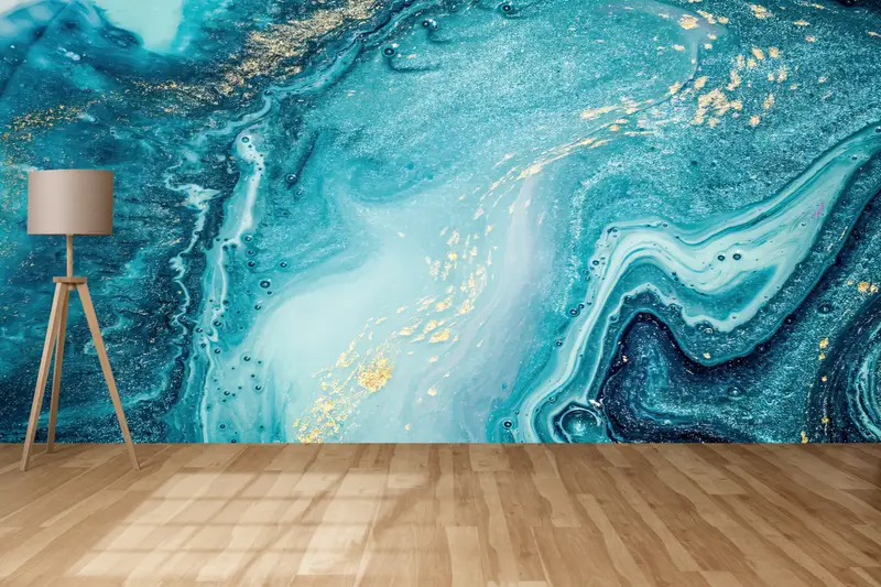 Wall Paper Peel and Stick, Marble Wall Mural, 3d Wall Paper, Modern Wall Paper, Blue Tones Marble, Modern Wall Mural, - 6