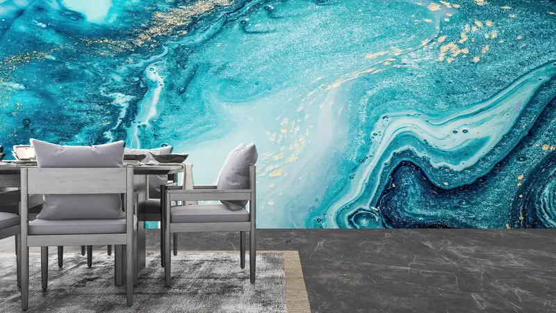 Wall Paper Peel and Stick, Marble Wall Mural, 3d Wall Paper, Modern Wall Paper, Blue Tones Marble, Modern Wall Mural, - 9