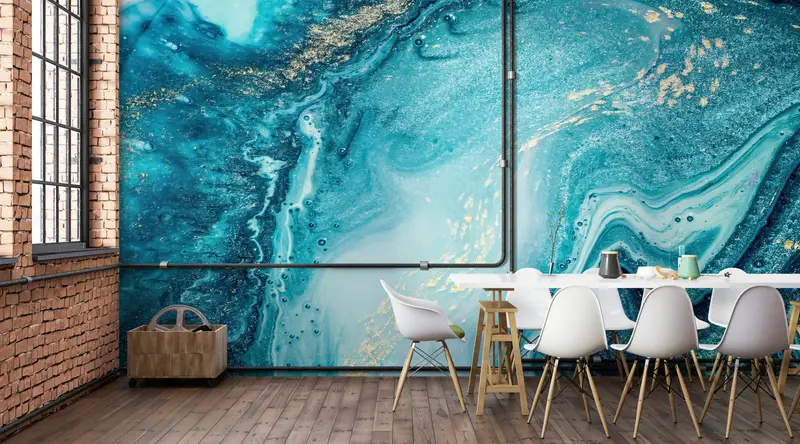 Wall Paper Peel and Stick, Marble Wall Mural, 3d Wall Paper, Modern Wall Paper, Blue Tones Marble, Modern Wall Mural, - 2