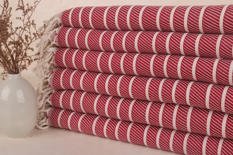 Red Bamboo Towel Turkish Cotton Striped, 40x75 Inches