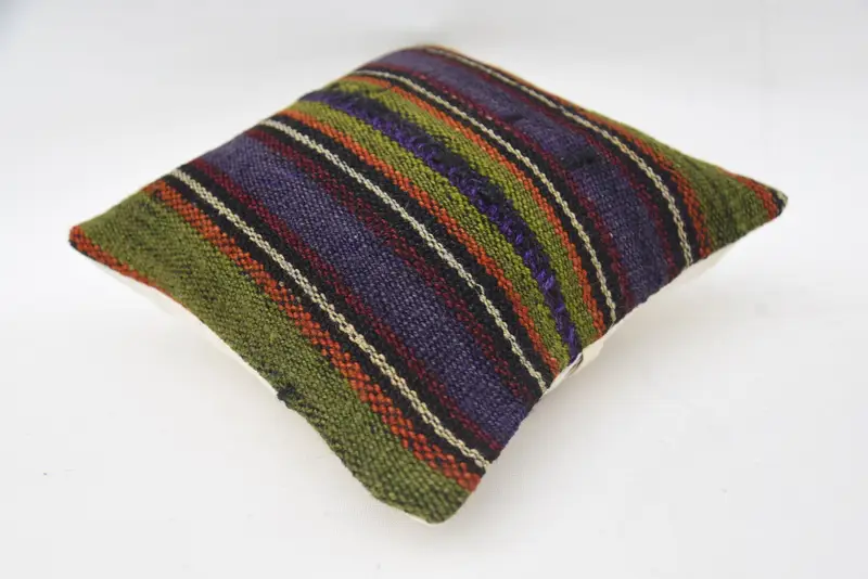 Vintage Kilim Throw Pillow, Hippie Throw Pillow Sham, Turkish Pillow, Antique Pillows, Accent Pillow, 12x12 Green Pillow Cover, Pillow Case - 6