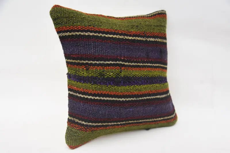 Vintage Kilim Throw Pillow, Hippie Throw Pillow Sham, Turkish Pillow, Antique Pillows, Accent Pillow, 12x12 Green Pillow Cover, Pillow Case - 2