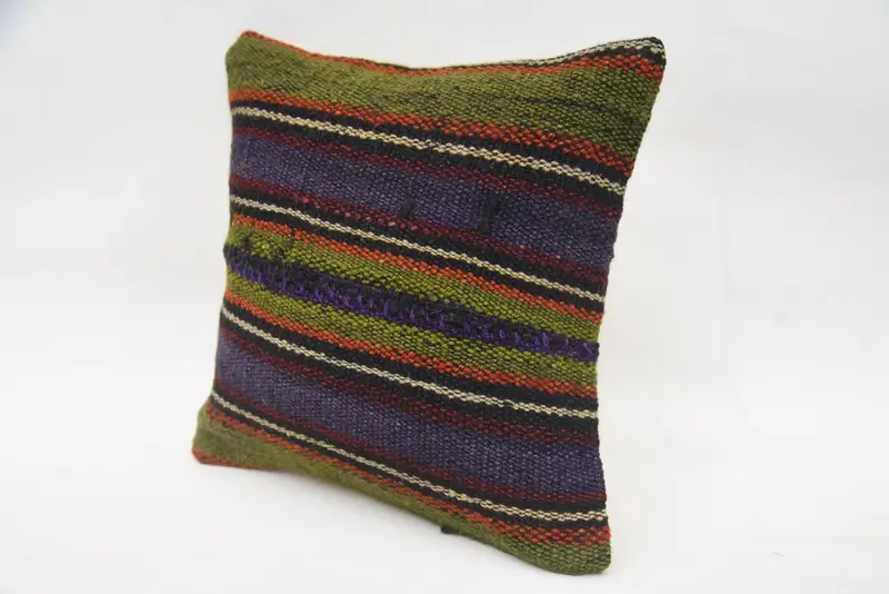 Vintage Kilim Throw Pillow, Hippie Throw Pillow Sham, Turkish Pillow, Antique Pillows, Accent Pillow, 12x12 Green Pillow Cover, Pillow Case - 3