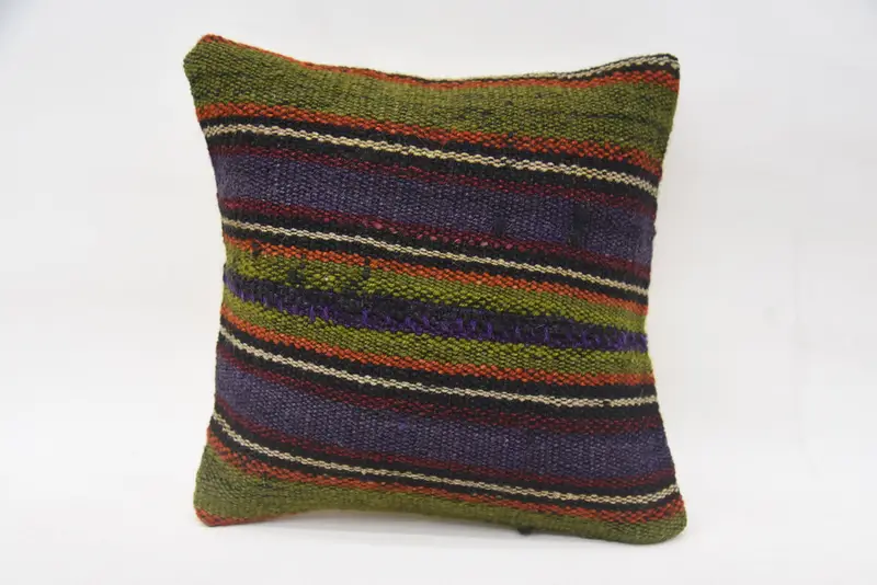Vintage Kilim Throw Pillow, Hippie Throw Pillow Sham, Turkish Pillow, Antique Pillows, Accent Pillow, 12x12 Green Pillow Cover, Pillow Case - 4