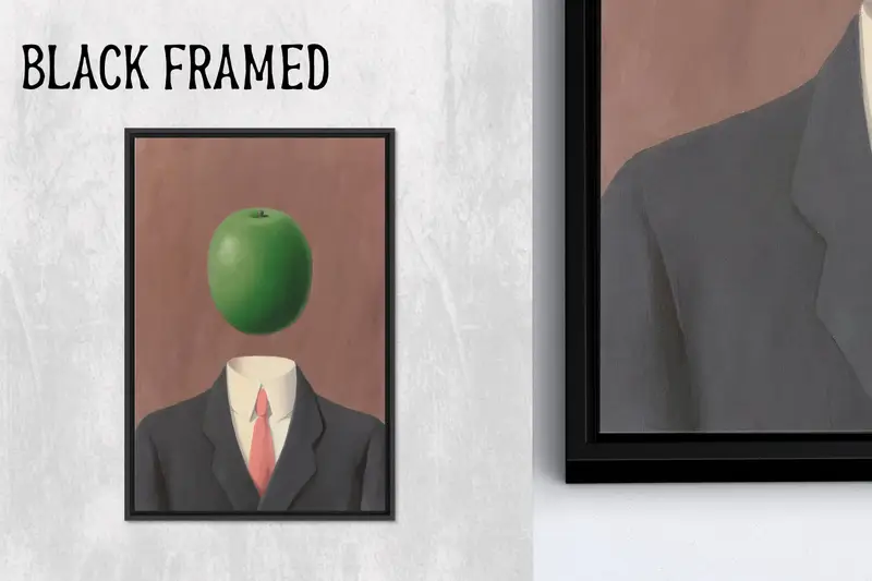 緑のリンゴの頭を持つ抽象的な男プリント キャンバス アート