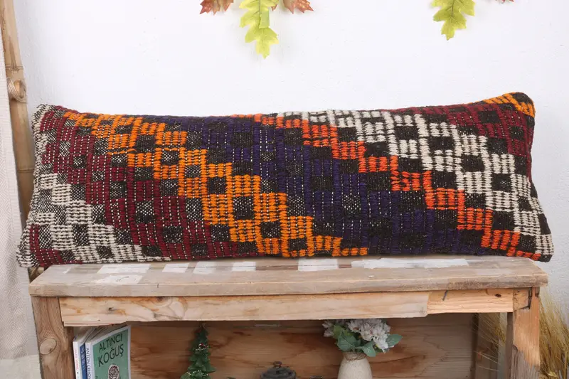 Interior Designer Pillow, Meditation Cushion Cover, 12x36 Orange Pillow Sham, Pillow Case, Kilim Pillow Cover, Pillow for Sofa - 2