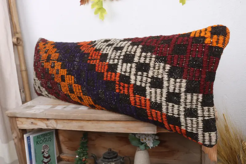 Interior Designer Pillow, Meditation Cushion Cover, 12x36 Orange Pillow Sham, Pillow Case, Kilim Pillow Cover, Pillow for Sofa - 4
