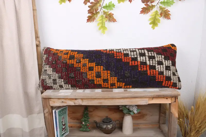 Interior Designer Pillow, Meditation Cushion Cover, 12x36 Orange Pillow Sham, Pillow Case, Kilim Pillow Cover, Pillow for Sofa - 1