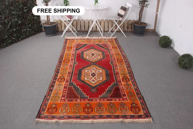 Roter Teppich mit Tiermuster, 4,2 x 8,5 Fuß, leuchtendes Rot und Orange