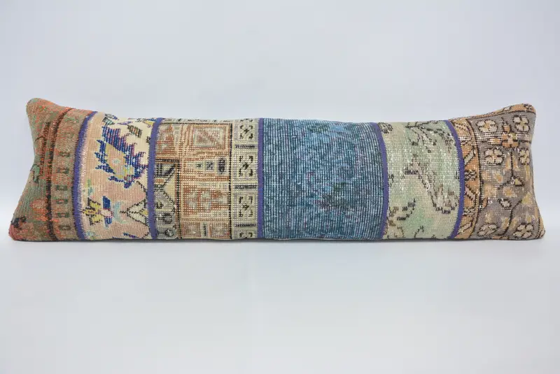 Almohada de lanzamiento de retrato de mascota bordado vintage azul y marrón, almohada cuadrada hecha a mano