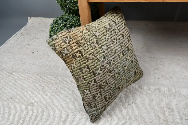 Interior Designer Pillow, Morroccon Kilim Cushion Pillow Cover, 16x16 Beige Pillow Sham, Antique Pillows, Pillow Case, Turkish Pillow - 7