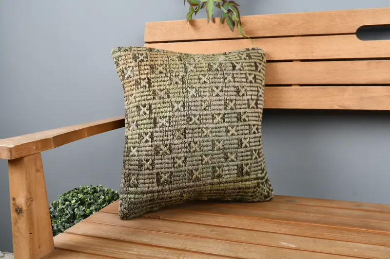 Interior Designer Pillow, Morroccon Kilim Cushion Pillow Cover, 16x16 Beige Pillow Sham, Antique Pillows, Pillow Case, Turkish Pillow - 1