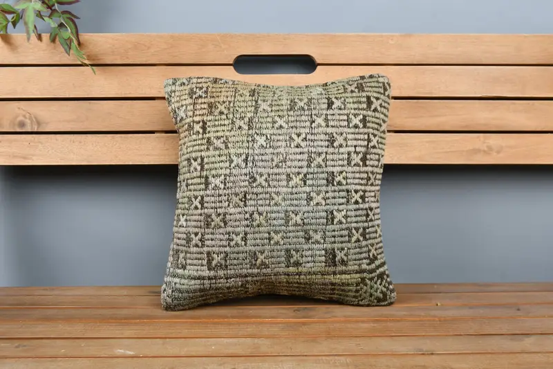 Interior Designer Pillow, Morroccon Kilim Cushion Pillow Cover, 16x16 Beige Pillow Sham, Antique Pillows, Pillow Case, Turkish Pillow - 6