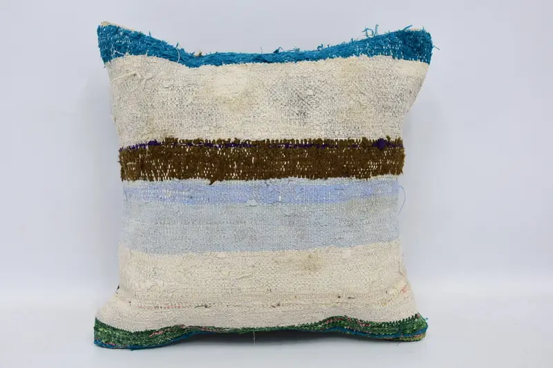 Square Striped Throw Cushion Cover, Moroccan White Room Makeover 16x16 inch Pillowcase - 1