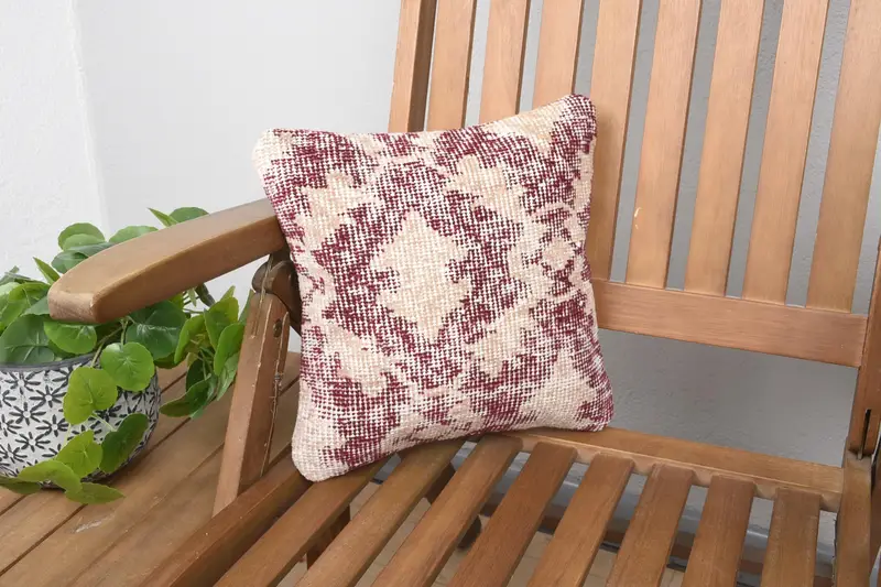 Turkish Moroccan Pillow Cover, Brown 12x12 inch Wool Pillow Sham - 1