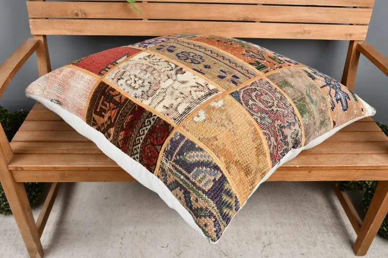 Handmade Rug Seat Cushion, 32x32 Orange Cushion Cover, Tribal Pillow Sham, Cushion, Gift Pillow, Kilim Pillow Cover, Handmade Kilim Cushion - 2