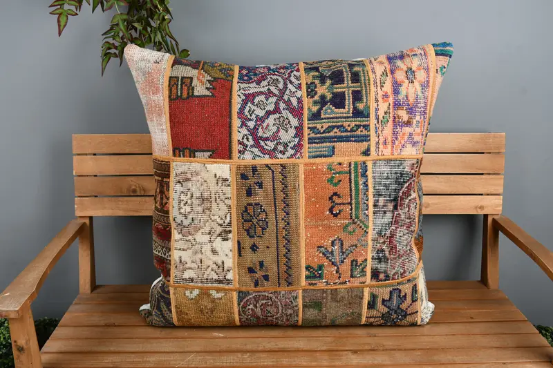 Handmade Rug Seat Cushion, 32x32 Orange Cushion Cover, Tribal Pillow Sham, Cushion, Gift Pillow, Kilim Pillow Cover, Handmade Kilim Cushion - 6
