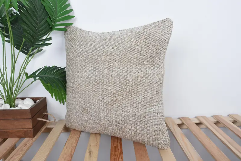 Boho Chic Cushion Case, Boho Pillow Sham Cover, Kilim Pillow Cover, Pillow Case, Custom Pillow, 20x20 Beige Cushion Cover, Antique Pillows - 5