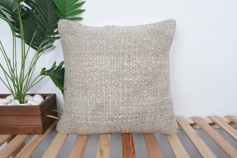 Boho Chic Cushion Case, Boho Pillow Sham Cover, Kilim Pillow Cover, Pillow Case, Custom Pillow, 20x20 Beige Cushion Cover, Antique Pillows - 1