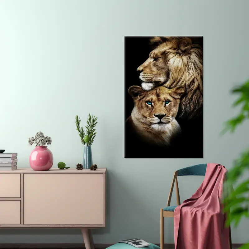 Cuadro elegante de pareja de leones: regalo de amor para San Valentín