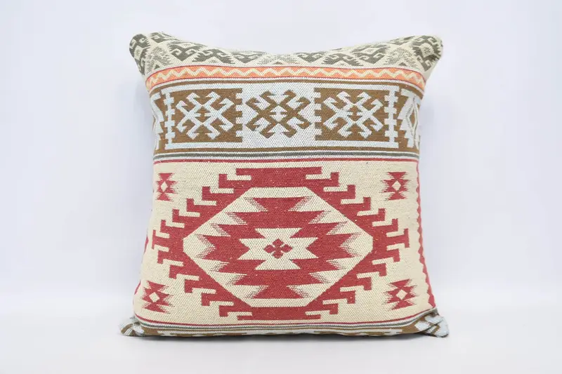 Bright Cushion, Boho Pillow, Kilim Pillow, Cushion Cover, Couch Pillow Sham, Retro Cushion Case, 28x28 Red Cushion, Vintage Kilim Throw Pillow - 1