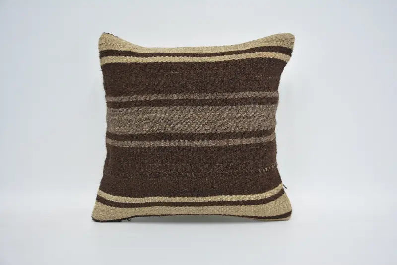 14x14 Brown Cushion Cover, Meditation Pillow Sham, Ikat Cushion, Boho Pillow, Kilim Cushion Sham, Pillow Cover, Interior Designer Pillow - 1