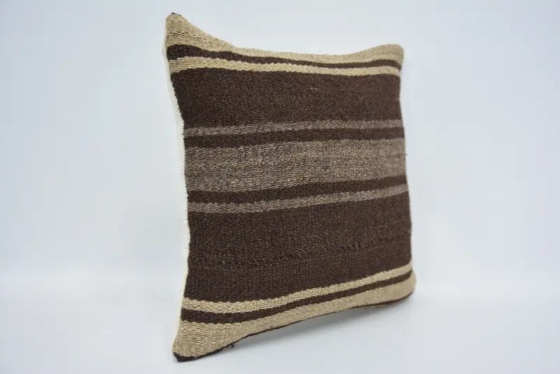 14x14 Brown Cushion Cover, Meditation Pillow Sham, Ikat Cushion, Boho Pillow, Kilim Cushion Sham, Pillow Cover, Interior Designer Pillow - 3