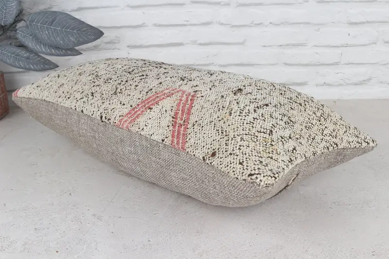 Neutral Throw Cushion Cover, Kilim Pillow, 12x24 White Pillow Cover, Kilim Cushion Sham, Pillow, Pillow for Sofa, Cotton Pillow Case - 7