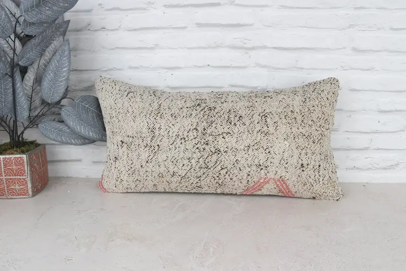 Neutral Throw Cushion Cover, Kilim Pillow, 12x24 White Pillow Cover, Kilim Cushion Sham, Pillow, Pillow for Sofa, Cotton Pillow Case - 1