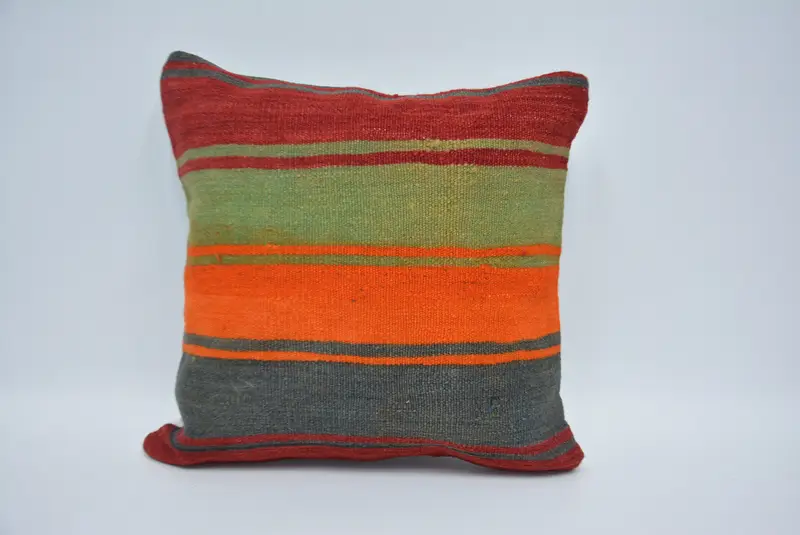 16x16 Green Cushion, Retro Pillow Cover, Accent Throw Pillow Sham, Cushion Case, Vintage Kilim Pillow, Interior Designer Pillow, Turkish Pillow - 1
