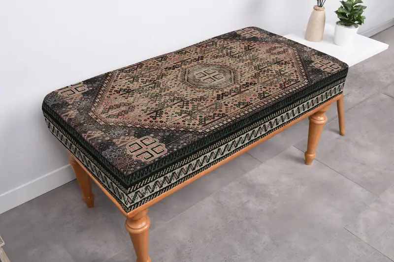 収納付き無垢材ベンチ、エレガントなオットマンベンチ