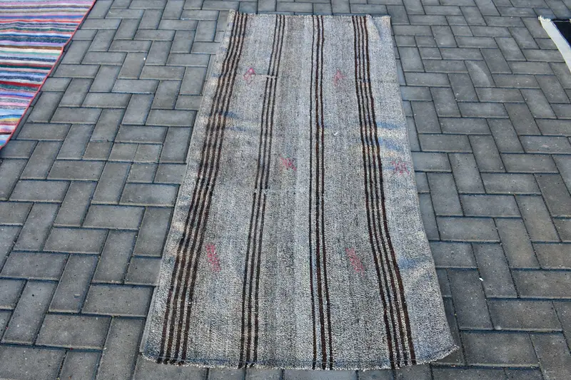 2.9x5.4 ft Accent Vintage Türk Halısı, Gri İkat Yün Halı - 1