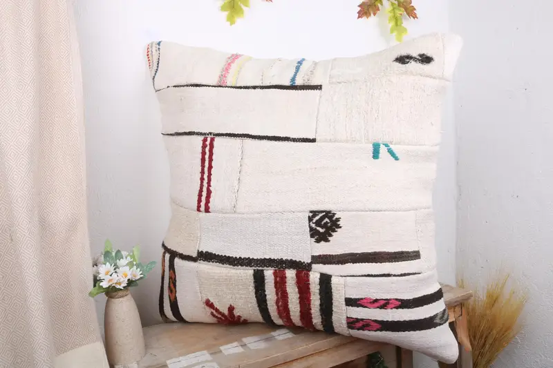 Cushion Cover, 28x28 White Cushion Case, One Of A Kind Cushion Cover, Ethnical Kilim Rug Pillow, Vintage Pillow, Vintage Kilim Pillow - 4