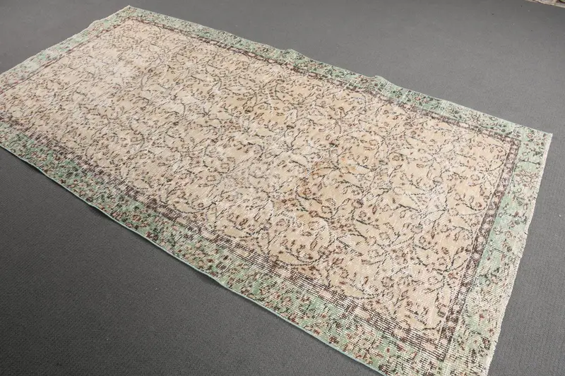 Vintage 4.5x8.7 ft Rug, Area Turkish Rug, Green Brown Ikat Rug - 1