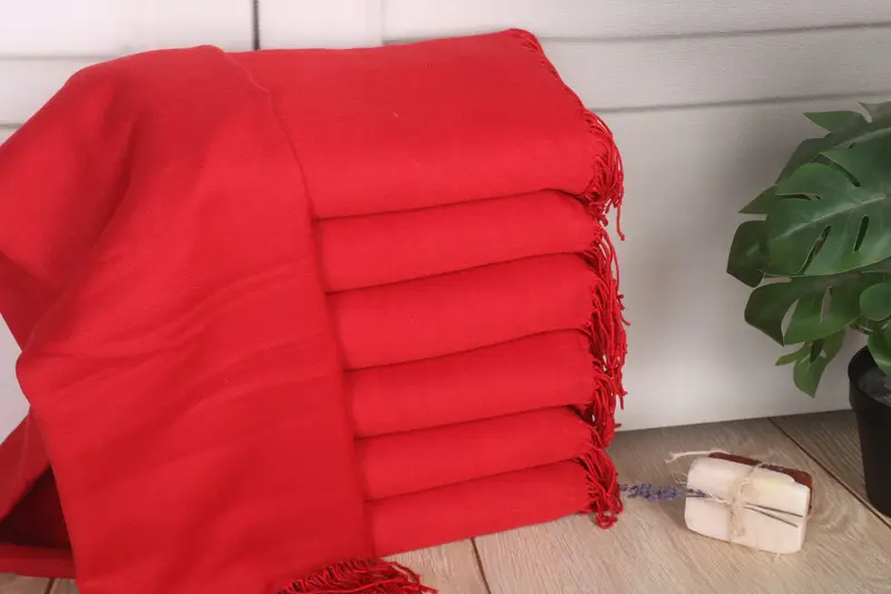 Bridal Shower Gift Solid Scarf Red Pashmina 28x67 Inches