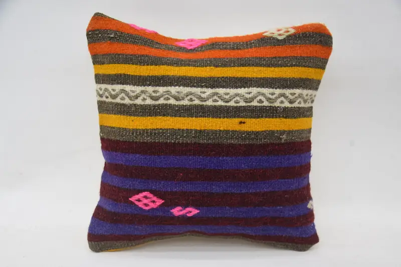 Pillow for Sofa, Handmade Throw Pillow Sham, Pillow, Vintage Kilim Throw Pillow, Kilim Cushion Sham, 12x12 Orange Cushion Case - 4