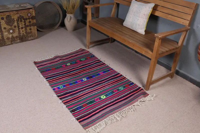 Rainbow Check Rug, Vibrant 2.6x4.2 ft Decor