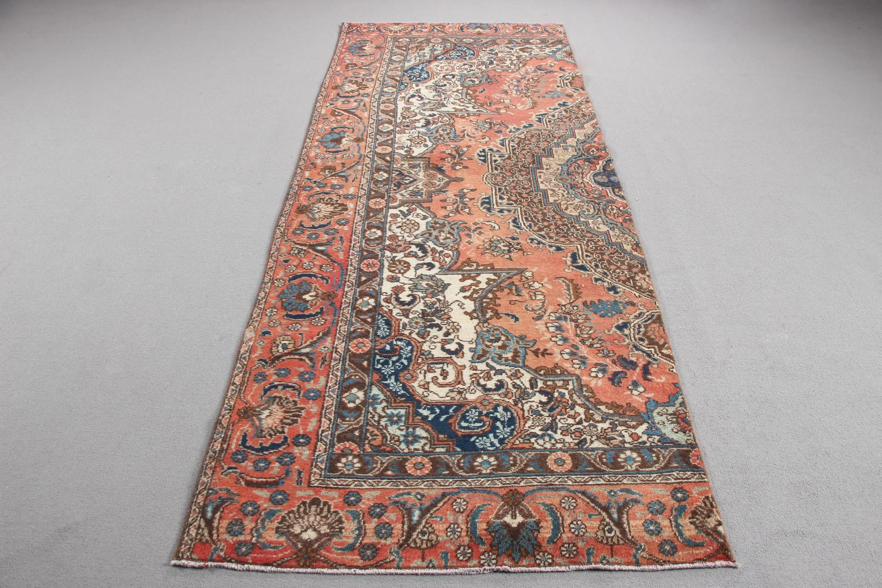 3.7x9.7 ft Rug, Vintage Turkish Rug, Red Ombré Rug - 1