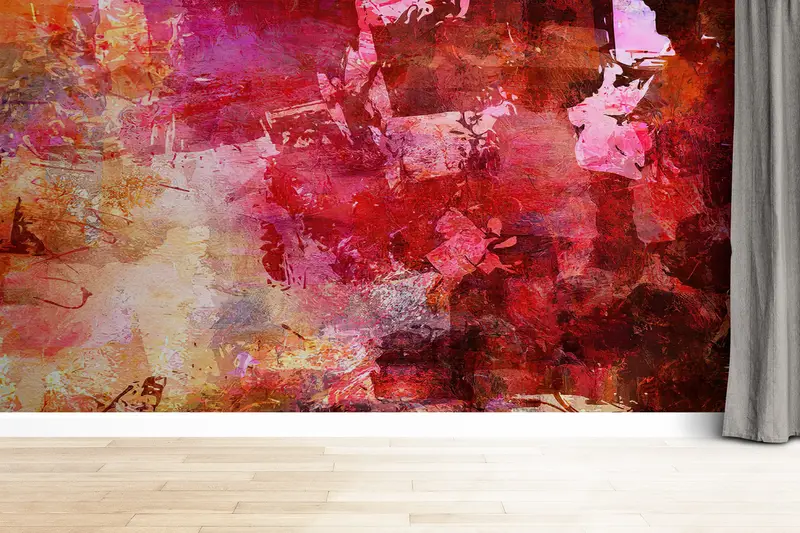 Basılı Duvar Kağıdı: Sarı ve Pembe Çağdaş Soyut Alçı