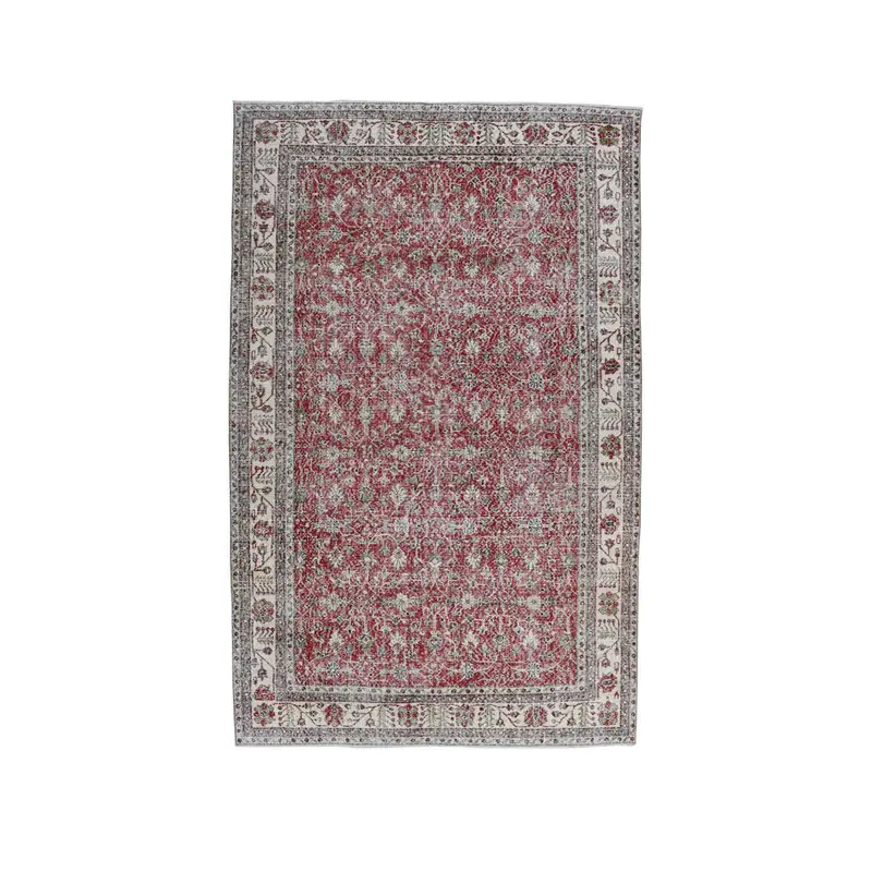 Vintage Halı, Büyük 6.6x10.4 ft Türk Halısı, Kırmızı Kareli Yün Halı - 1