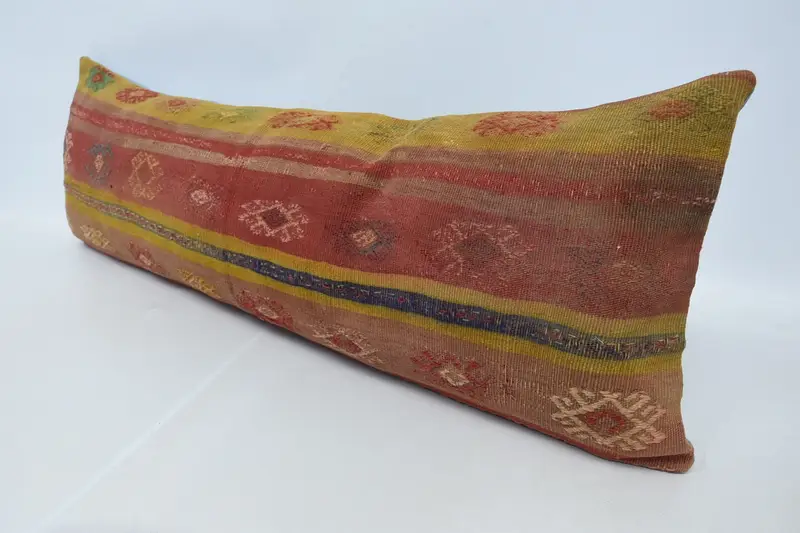 16x48 Red Pillow Sham, Cushion Cover, Ethnical Kilim Rug Pillow, Pillow for Couch, Turkish Kilim Pillow, Decorative Bolster Pillow Sham - 4