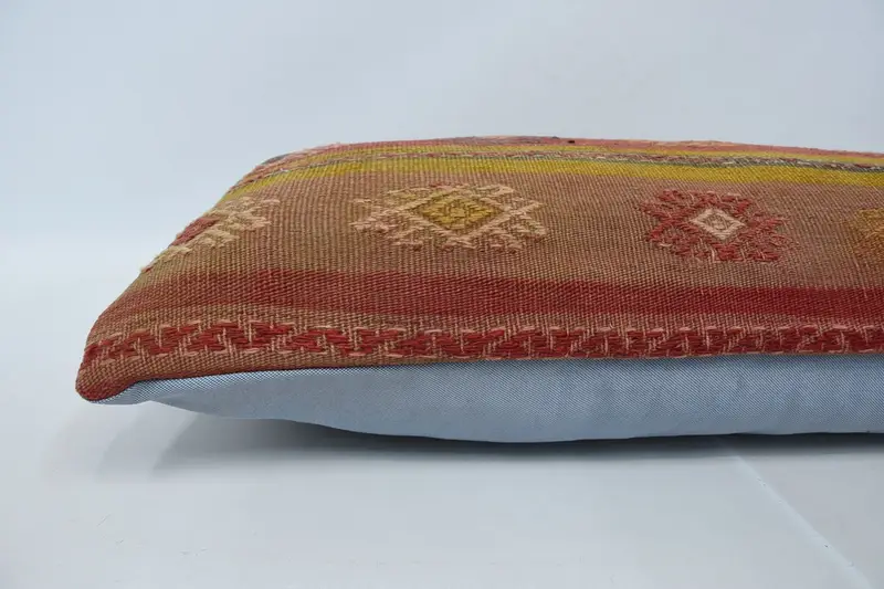 16x48 Red Pillow Sham, Cushion Cover, Ethnical Kilim Rug Pillow, Pillow for Couch, Turkish Kilim Pillow, Decorative Bolster Pillow Sham - 5