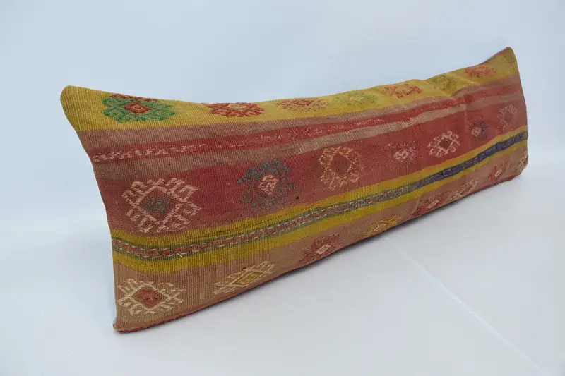 16x48 Red Pillow Sham, Cushion Cover, Ethnical Kilim Rug Pillow, Pillow for Couch, Turkish Kilim Pillow, Decorative Bolster Pillow Sham - 3